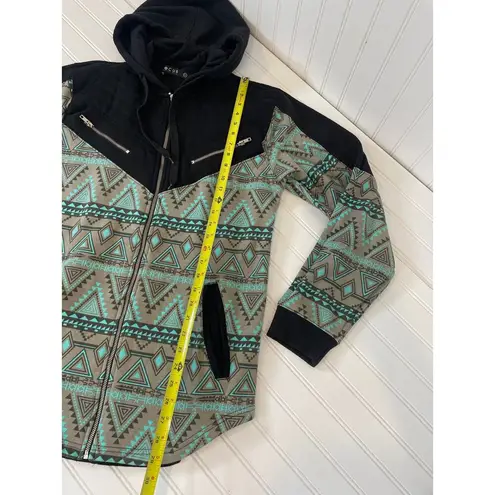 Focus Tribal Pattern Full Zip Hoodie Pocket Outdoor Loungewear Womens Size M Green Size M