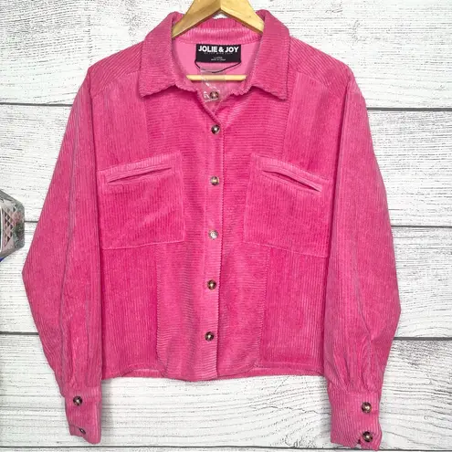 NWT Jolie & Joy Pink Corduroy Shacket Button Front Shirt Jacket Top Size Large