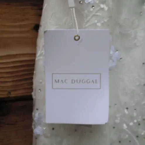 Mac Duggal 79337 Womens White FLORAL EMBELLISHED V-NECK MIDI DRESS SHOULDER BOW