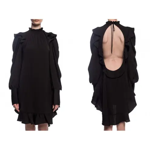 Zadig & Voltaire Defile Black Dress Open Back Ruffle XS NWT