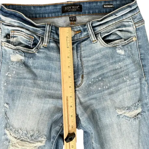 Judy Blue Distressed Raw Hem Blue Light Wash Boyfriend Jeans size 5 / 27