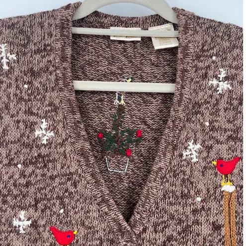 Bobbie Brooks Christmas Snowman Vest Sz 14/16W Cardinal Ugly Holiday Kitsch Brown