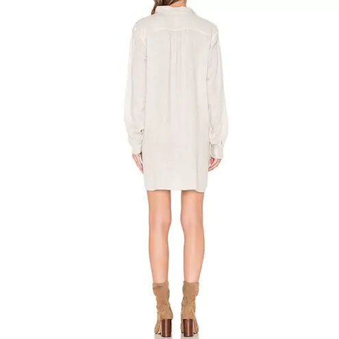 CP Shades Teton Linen Tunic Dress Patch Pockets Long Sleeve V Neckline White S