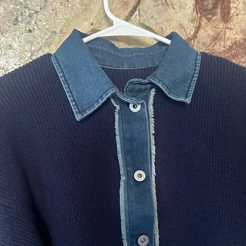 Commense Panel Breasted Stretch Lapel Knit Top size medium Blue