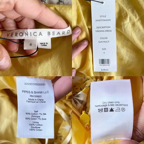 Veronica Beard Virginia Dress One Shoulder Floral Layered Yellow Cotton 6 NWT