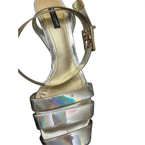 Dolce & Gabbana Iridescent Silver Ankle Strap Sandal Heels size 40