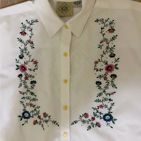 Same Game Different Name (SGDN) Ivory Embroidered Cotton Blouse — Size L White Size L