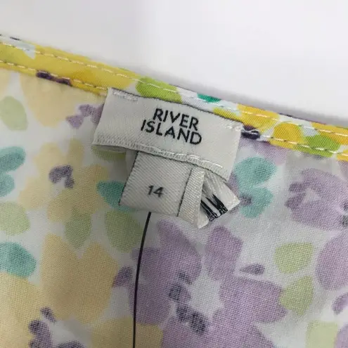 River Island floral Puffed Sleeve tie front crop top Yellow and Purple size 14