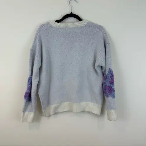 FRNCH Ulyssia White and Purple Floral Applique Sweater Size Large