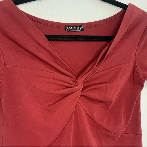 Red tie knot shirt. Burgundy Candy top with a cute bow detail #y2kfashion