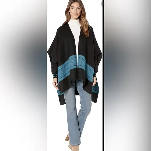 Wrangler  Retro Black & Teal Stripe Knit Cape Poncho Shawl S/M