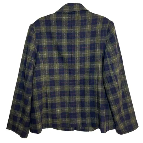 White Stag Vintage Wool Tartan Plaid Blazer Jacket Olive Green Blue Size 12 Academia Preppy