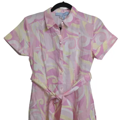 Hill House The Lily Dress Candy Kaleidoscope Pink Yellow Linen Midi XXS New