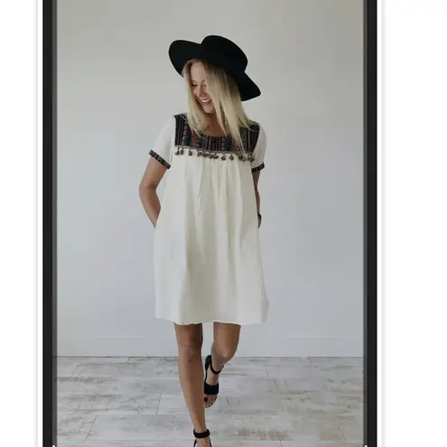 JODIFL Bohemian Tassel Dress Colorful Embroidered Trim Casual Dress Size S