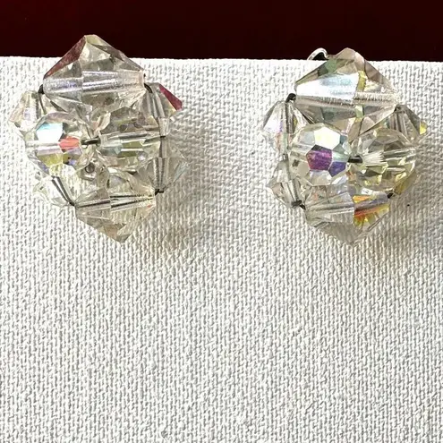 Vintage Aurora Borealis cluster crystal Clip on earrings