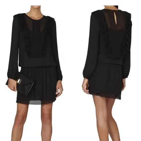 BCBGMAXAZRIA  BLACK  KRISTEY PLEATED RUFFLE BIB DRESS