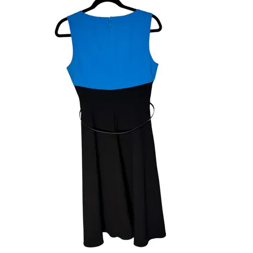 Calvin Klein  Color Block Sheath Dress Sleeveless Career Belted Blue Black