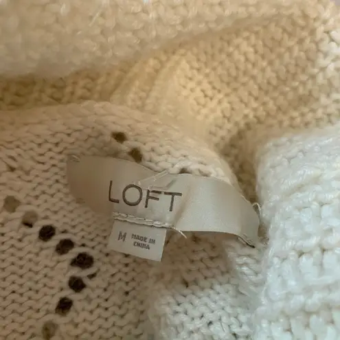 Loft  Women's Bobble Open Knit Long Sleeve Pullover‎ Turtleneck Sweater Ivory - M