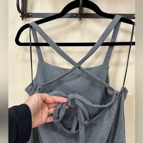 Jumpsuit, wide leg, spaghetti strap, criss cross tie in back, pockets, s… Gray Size undefined