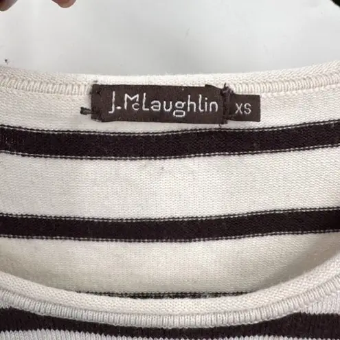 J. McLaughlin XS Striped Sweater Cotton Modal Soft White Chocolate Brown LS