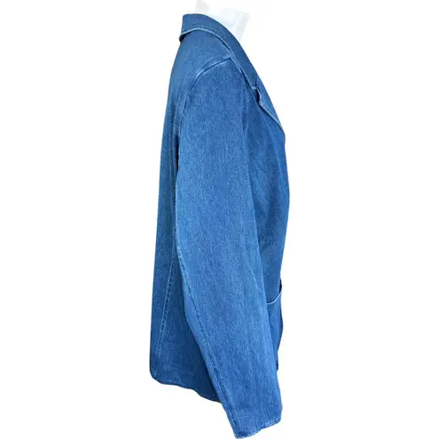 Denim & Co . Comfy Knit Air Denim Blazer with Patch Pockets Medium Wash L NWOT