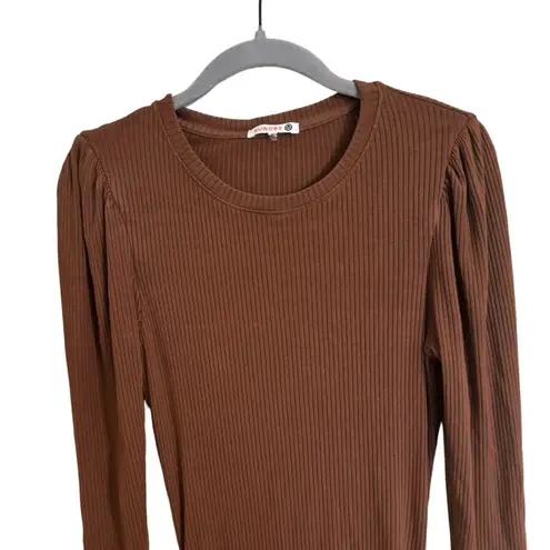 Sundry Brown Ruched Ruffle Dress Long Sleeve Size 2 Medium