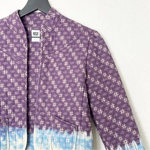 NSF Cropped Quilted Jacket Ombre Bleach Dyed Purple 100% Cotton Size Small