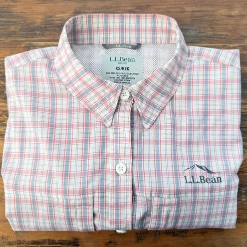 A6 L.L.Bean Women's XS Plaid Hiking Shirt UPF Quick Dry Pockets Travel Outdoor White