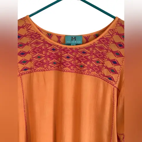 MS South Main Cinco de Mayo Style Vibrant Orange Embroidered Blouse Size S