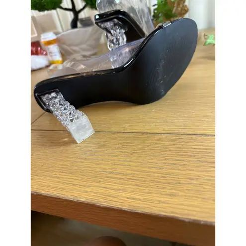 FashionNova Size 10 Clear Acrylic Classic Heeled Sandals Transparent Straps Black
