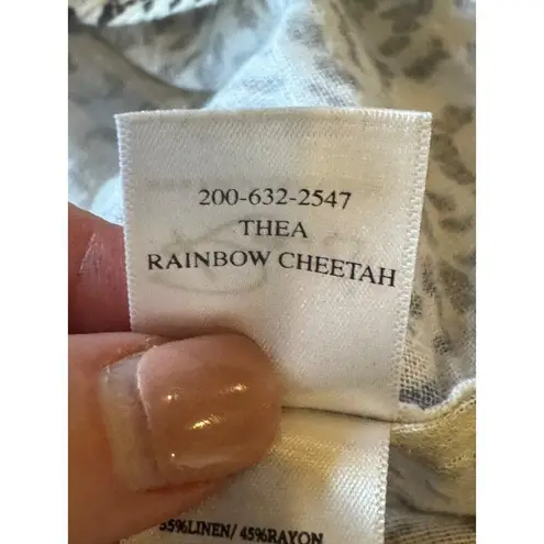 Rails Shirt Women Medium Ivory Linen Blend Thea The Rainbow Cheetah Print Blouse
