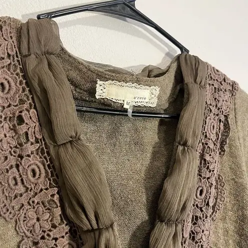 Anthropologie  A’ Reve Angora Buttons & Bow Tunic Sweater Green - Size Medium