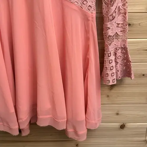 Tularosa  Sz Small Pink Long Sleeve Lace Cocktail Party Low Back Mini Dress