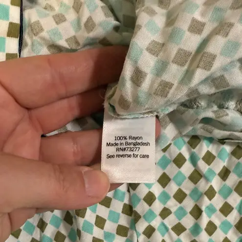 SO  green white blue checkered mini skirt flowy lightweight women's L - Image 5