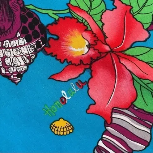 Hilo Hattie Hawaiian Shirt Button Down Blue Floral Vintage Shirt Size L