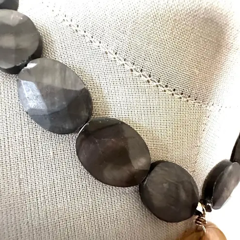 Gray Shell Beaded Monogram Pendant Necklace with Toggle Clasp