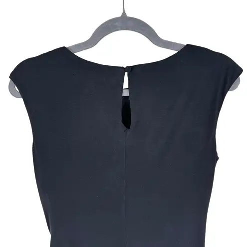 Chetta B Black Cap Sleeve Round Neck Faux Wrap Knee Length Jersey Knit Dress 6