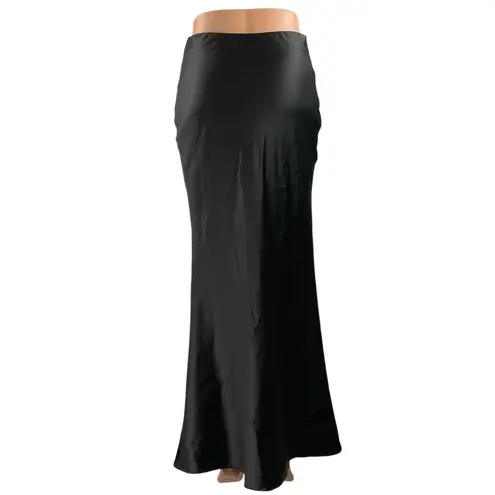 NEW Commense Women's Black Silky Satin Elastic Waist Maxi Mermaid Slip Skirt XS