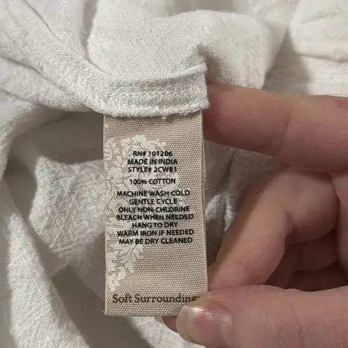 Soft Surroundings Off-White Textured Pull on Elastic Waist Cotton Pants Size M