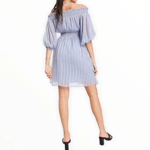 ASOS Maternity Off Shoulder Blue Stripe Mini Dress with Sheer Blouson Sleeve Size undefined