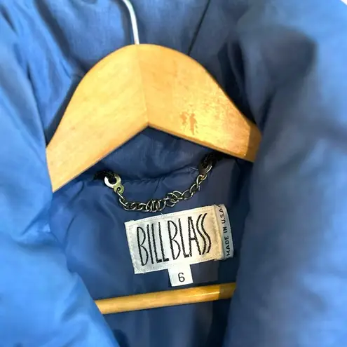 Bill Blass Vintage Womens Blue Gray Puffer Long Down Coat Collar Button Pockets