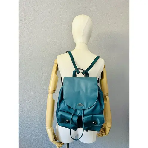 Coach NWT  Nylon Leather Lightweight Backpack Turn Lock Rucksack F58814 Dark Teal