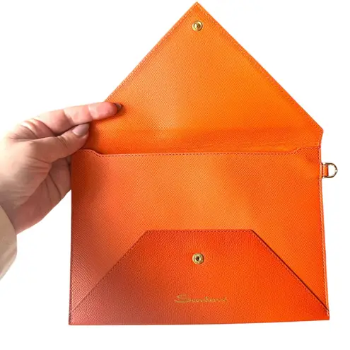 SANTONI Grain Leather Envelope Clutch Orange NEW IN BOX/DUSTBAG