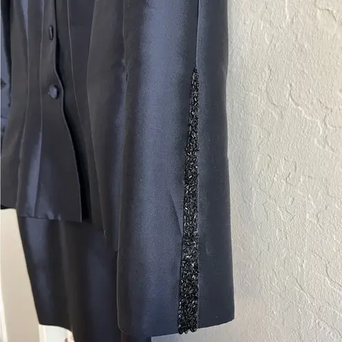 Liancarlo Couture 100% Silk Beaded Jacket and Skirt Set Deep Navy Blue, Size 10 Blue