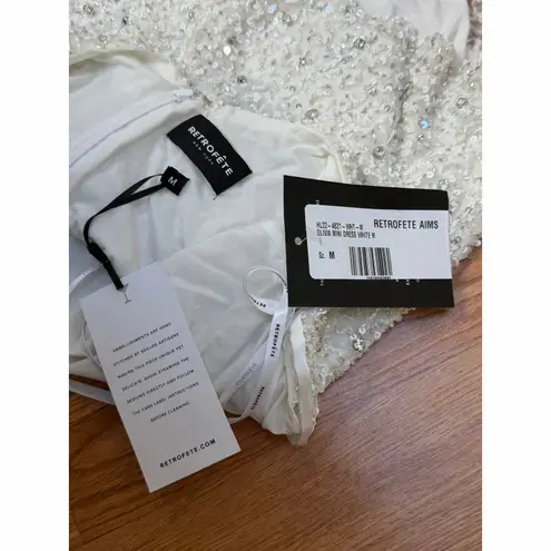 NEW Retrofete Olivia Sequin Mini Dress White Size Medium