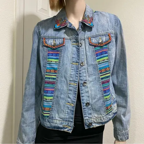 Customized Embroidered Patch Peacock Denim Jean Jacket Size M