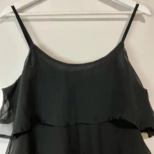 Bongo  Women's Chiffon Blouse Sleeveless Ruffle Tank Top Black Size Large EUC