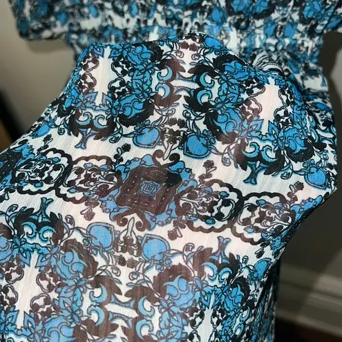 Sheer Printed Beach Coverup Top NWOT Blue Size M