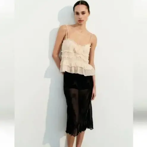 ZARA  FLORAL RUFFLED FLUID CAMI TOP in Cream Size S