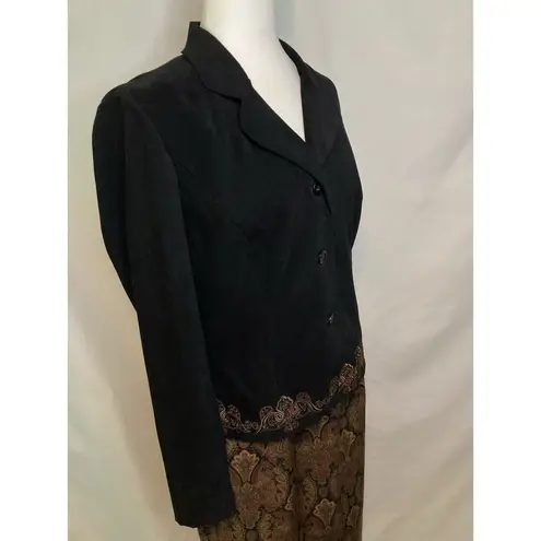 VTG KORET 2 Pc Suit Size 10 Button Front Embroidered Jacket Blazer Skirt Paisley Black